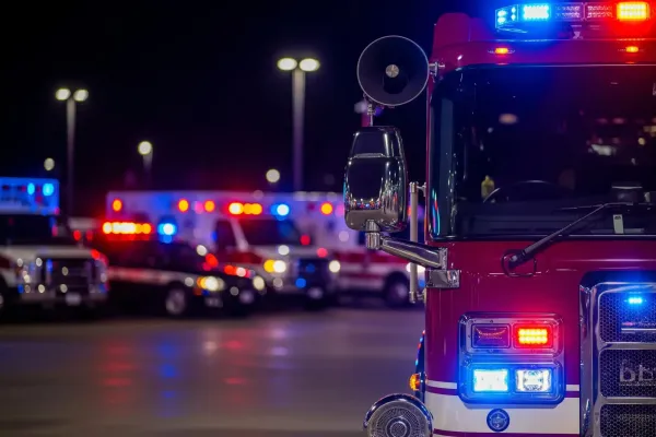 Emergency vehicles at an accident scene at night.